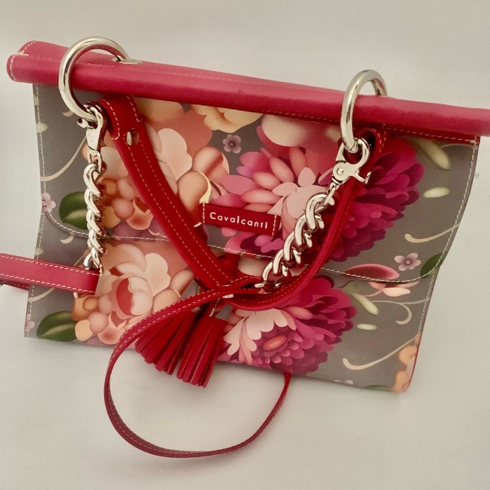 Cavalcanti leather floral shoulder bag. Made in Italy. 11" tall x 12" wide